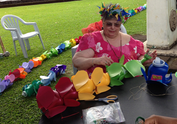 Gail makes lei